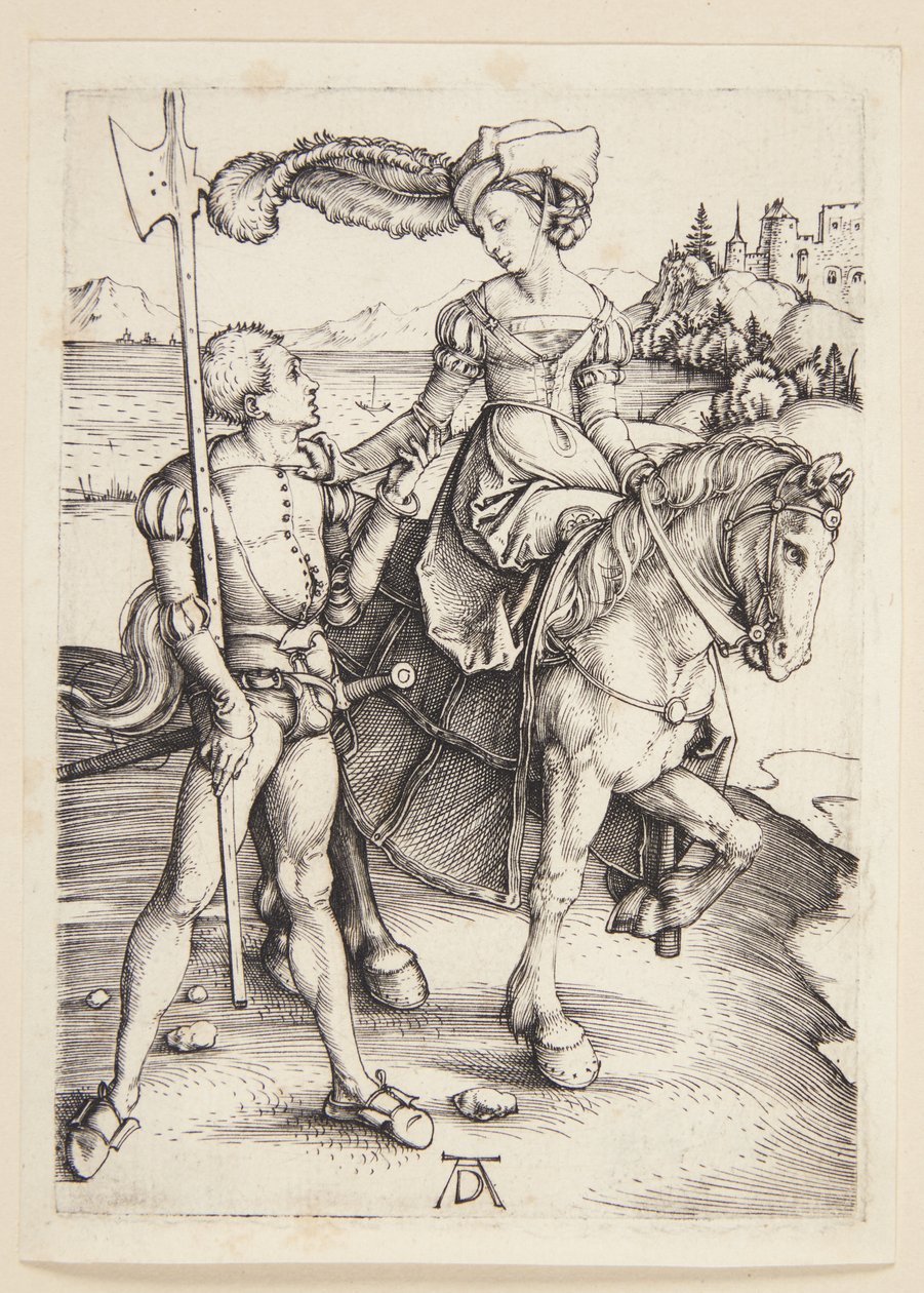 Dama a caballo y lansquenete de Albrecht Dürer