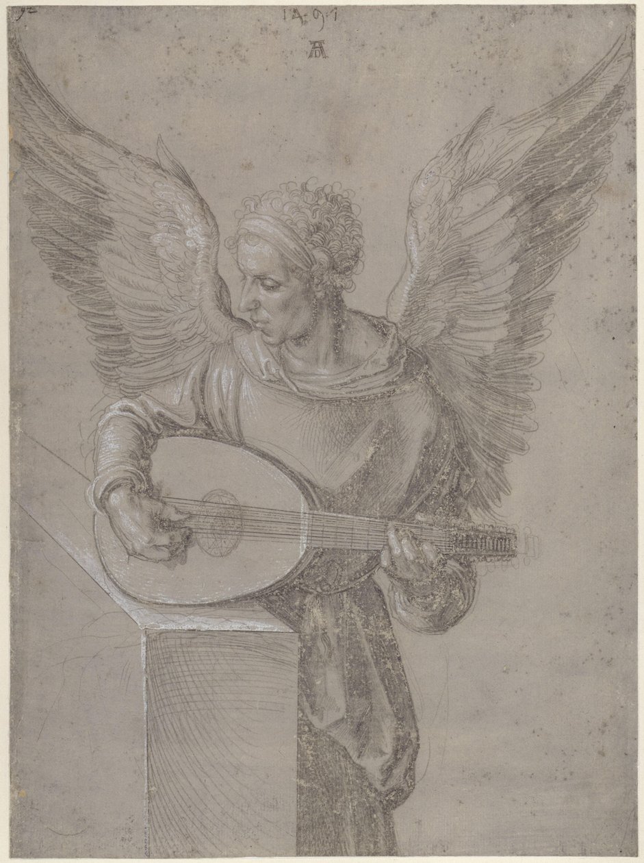 Ángeles que tocan con fuerza de Albrecht Dürer