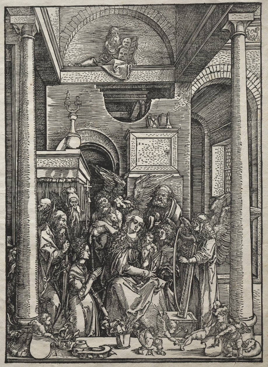Vida de la Virgen: Adoración de la Virgen y el Niño por santos y ángeles de Albrecht Dürer