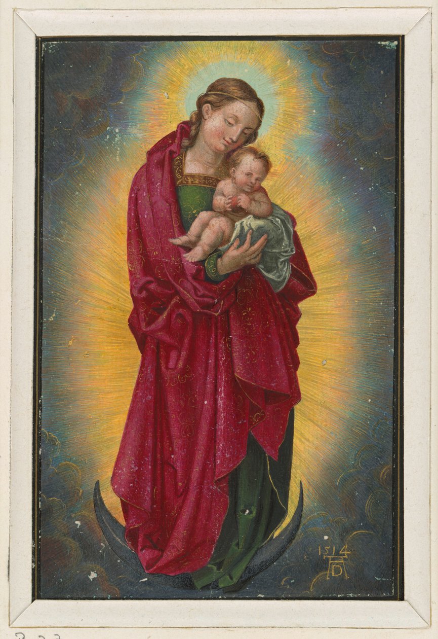María con diadema y el Niño sobre la media luna de Albrecht Dürer