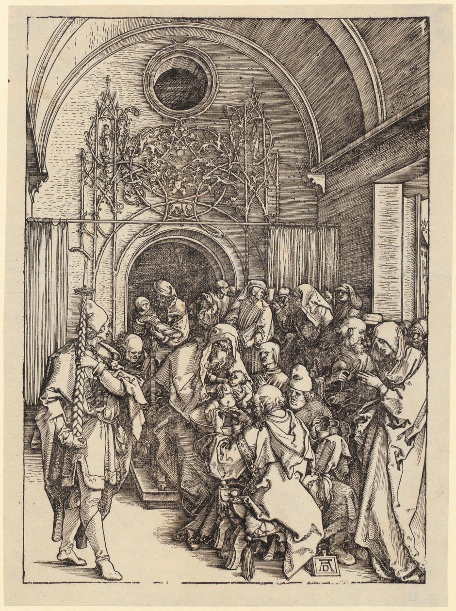 María sobre la media luna, lámina 1 de la serie «La vida de María» de Albrecht Dürer