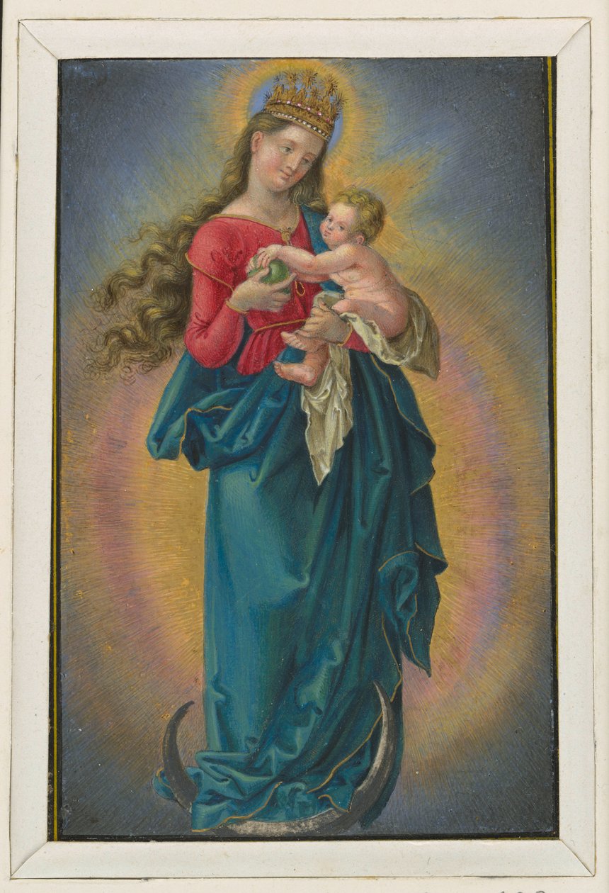 María sobre la media luna con una corona de estrellas de Albrecht Dürer