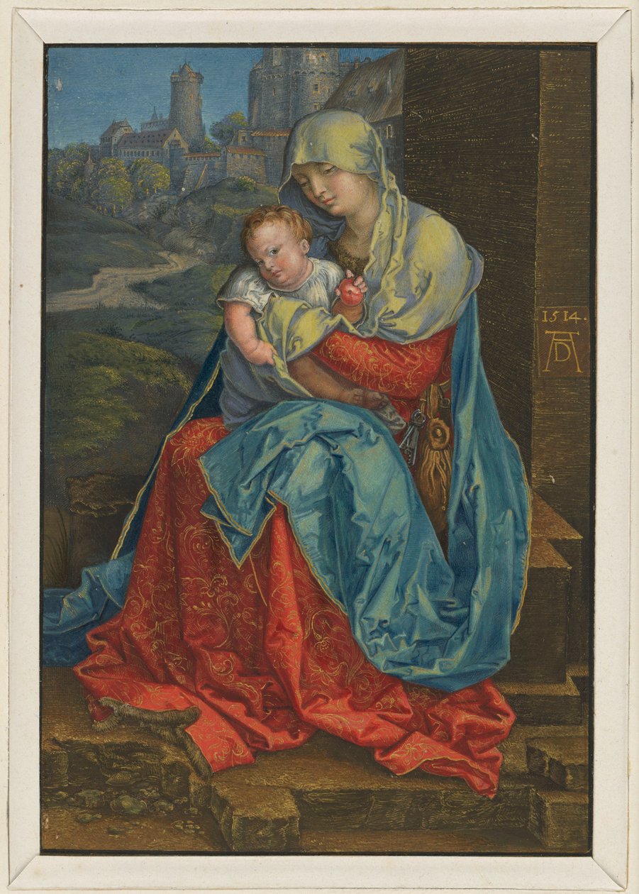 María con el Niño, sentada frente a un muro de Albrecht Dürer
