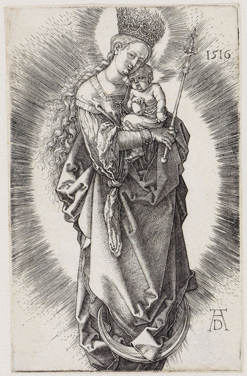 María con cetro y corona de estrellas de Albrecht Dürer