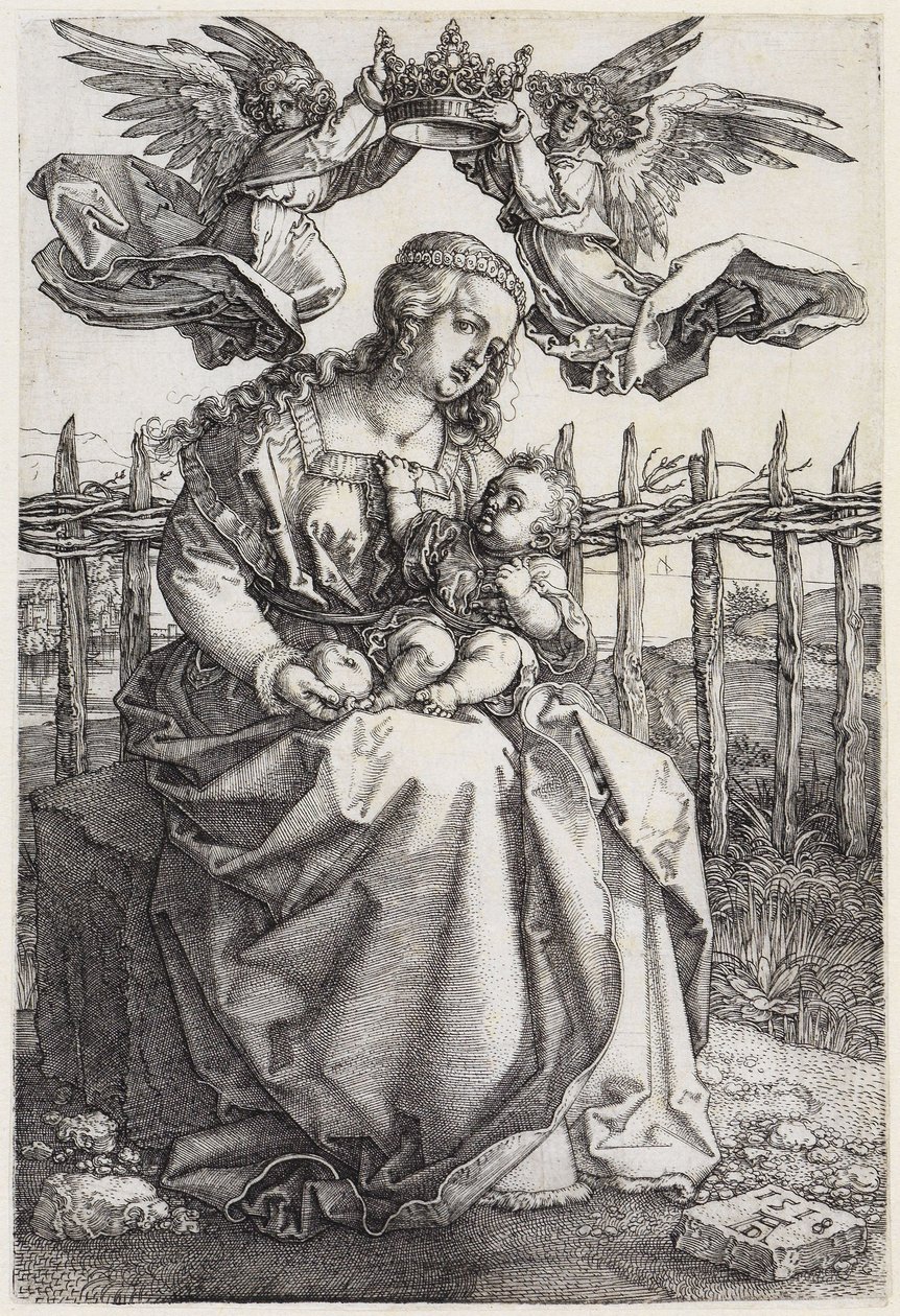 María con el Niño, coronada por dos ángeles de Albrecht Dürer