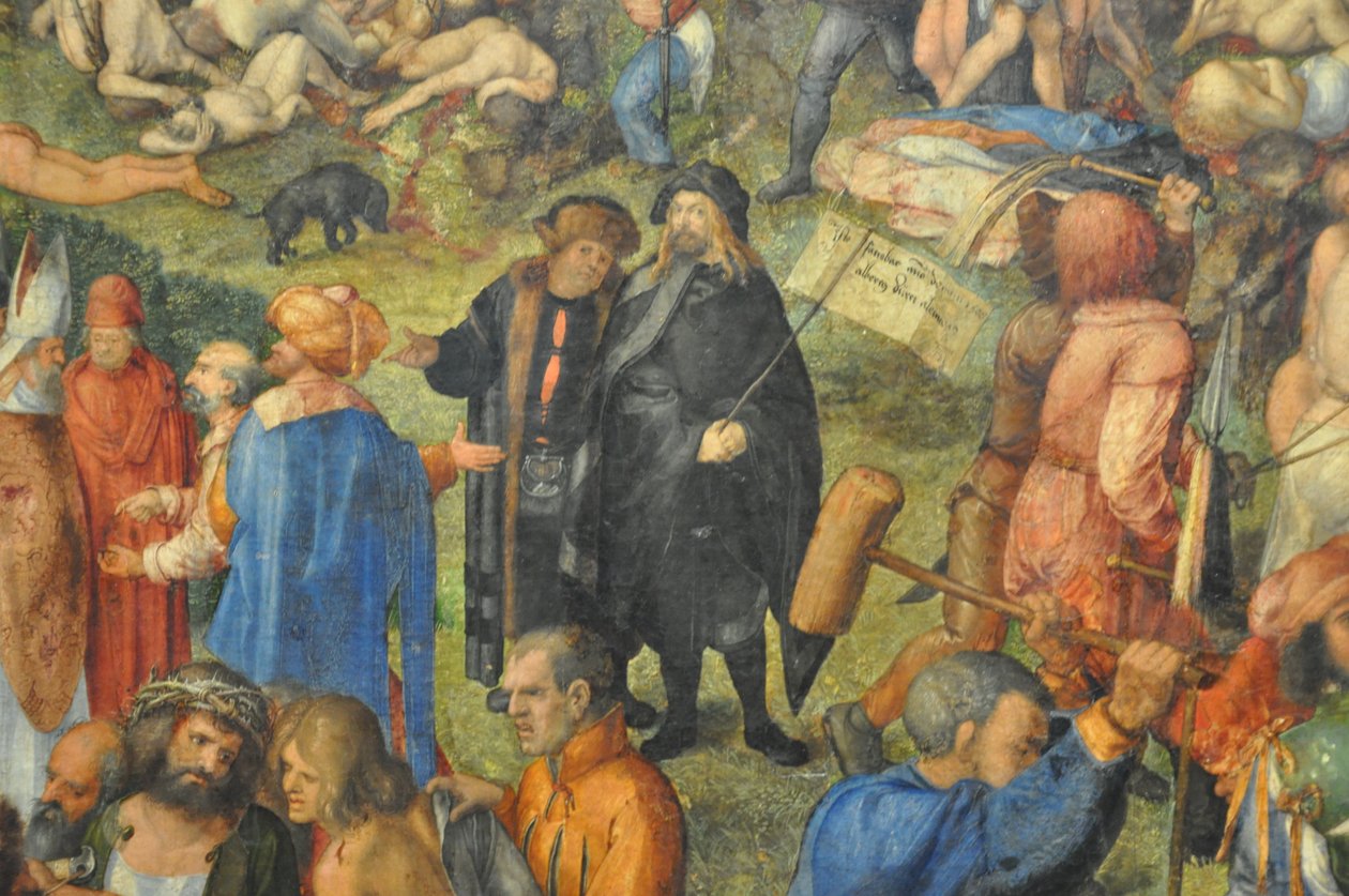 Martirio de los diez mil cristianos; detalle: Durero y Conrado Celtis. de Albrecht Dürer