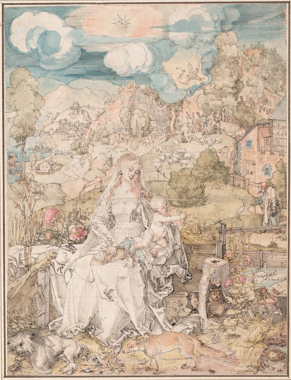María entre una multitud de animales, c. 1503 de Albrecht Dürer