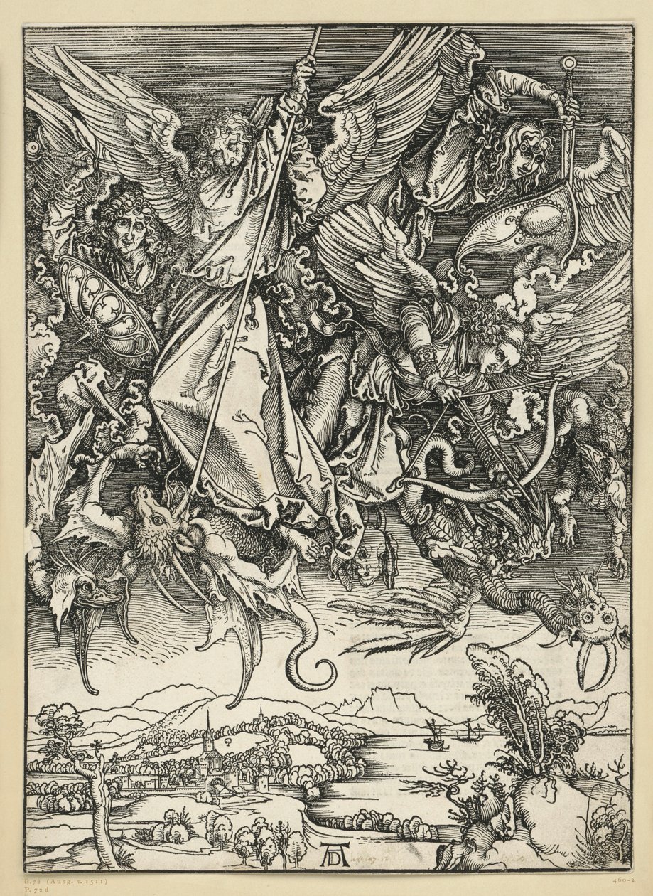 La lucha de San Miguel contra el dragón (Apocalipsis) de Albrecht Dürer