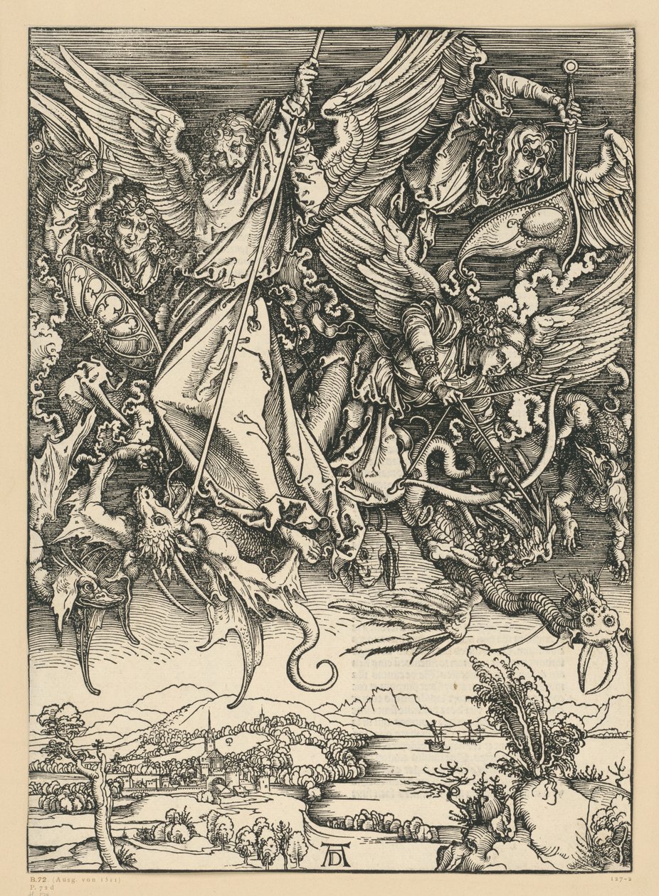 La lucha de Miguel con el dragón (Apocalipsis) de Albrecht Dürer