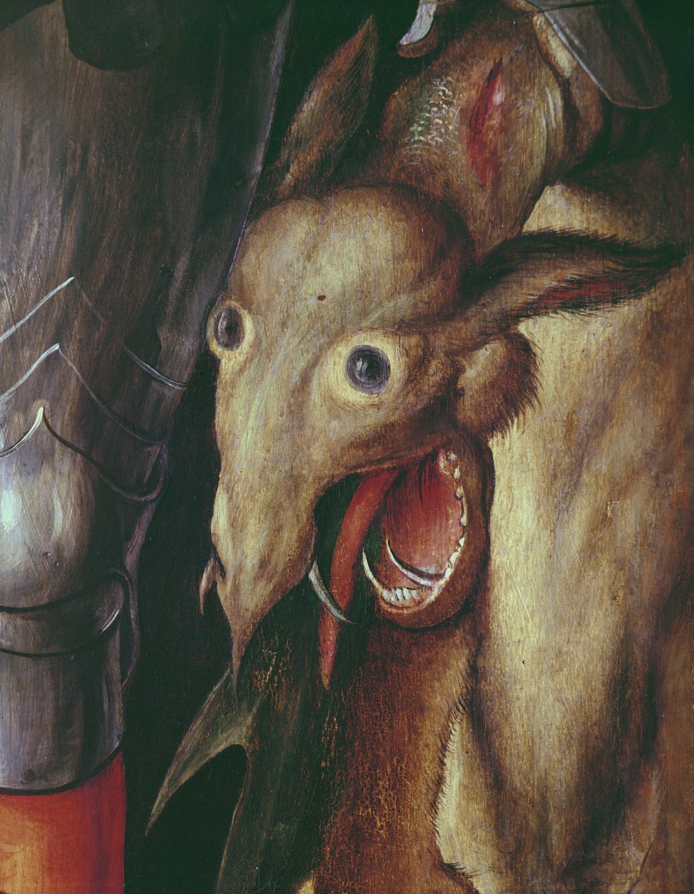 Retablo de Paumgartner: detalle del ala izquierda, que representa la cabeza del dragón derrotado por San Jorge, c.1500 (detalle) de Albrecht Dürer