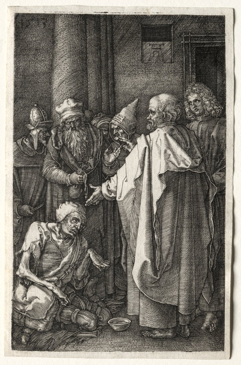 Pedro y Juan sanando al lisiado en la puerta del templo, 1512 de Albrecht Dürer