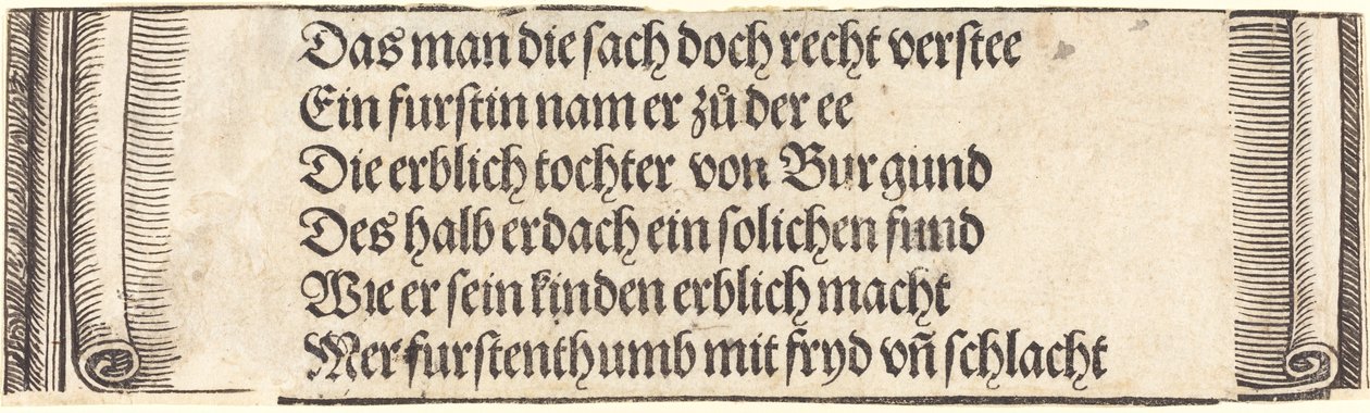 Texto impreso para El compromiso de Maximiliano con María de Borgoña, 1515 de Albrecht Dürer