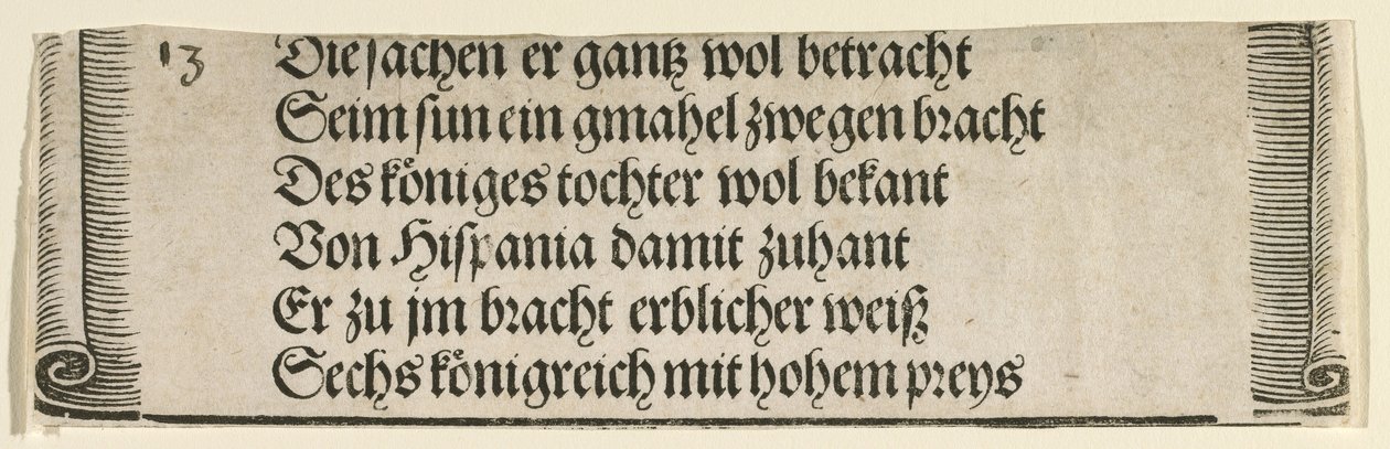 Texto impreso para "El Desposorio de Felipe el Hermoso con Juana de Castilla" de Albrecht Dürer