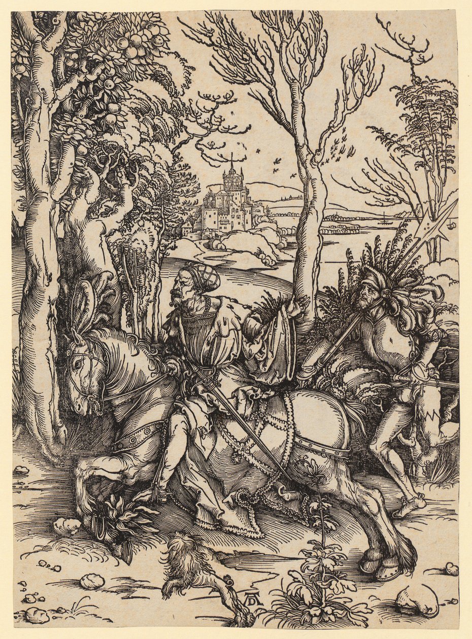 Jinete y soldado de la Landsknecht de Albrecht Dürer