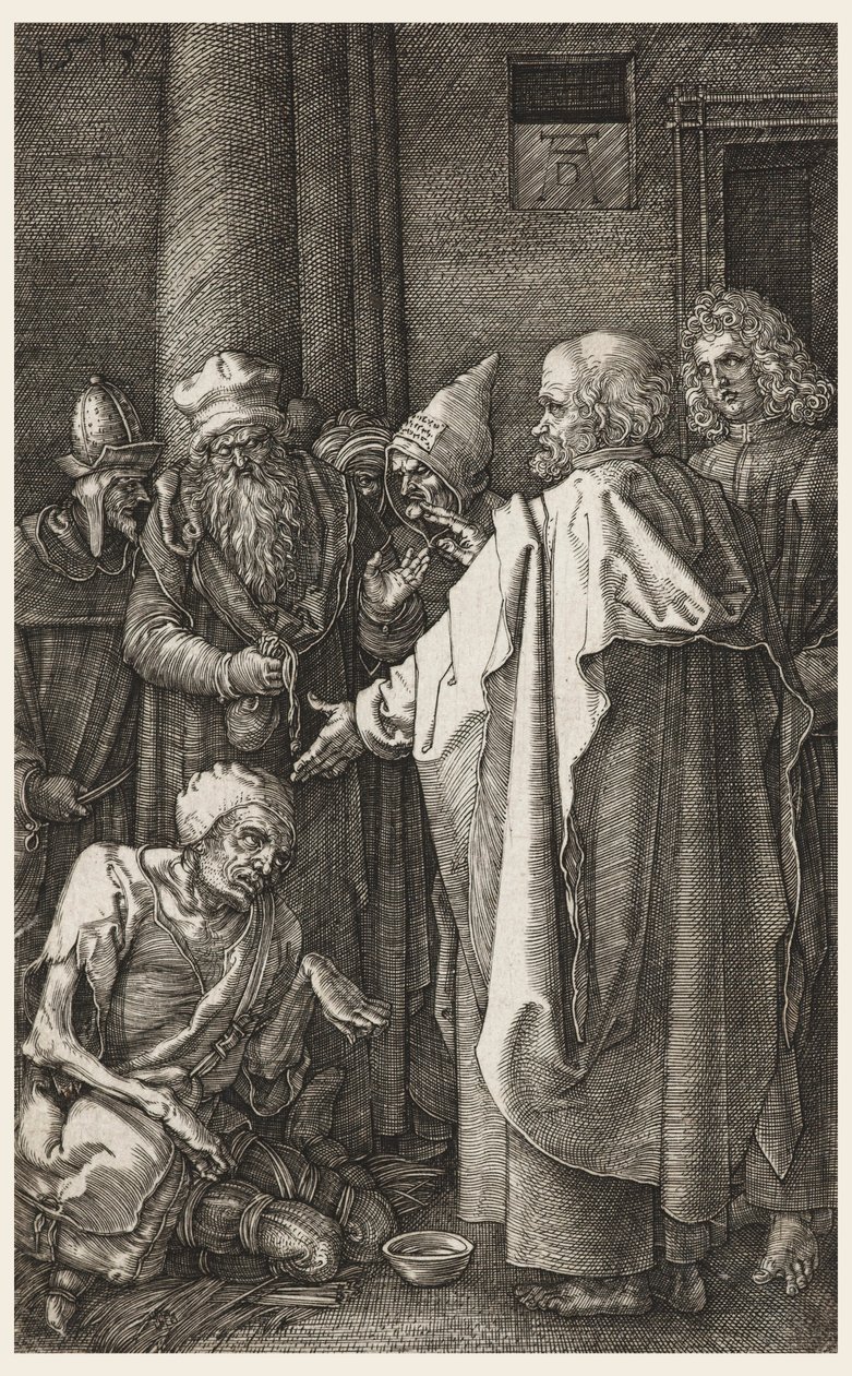San Pedro y San Juan Sanando al Lisiado en la Puerta del Templo de Albrecht Dürer