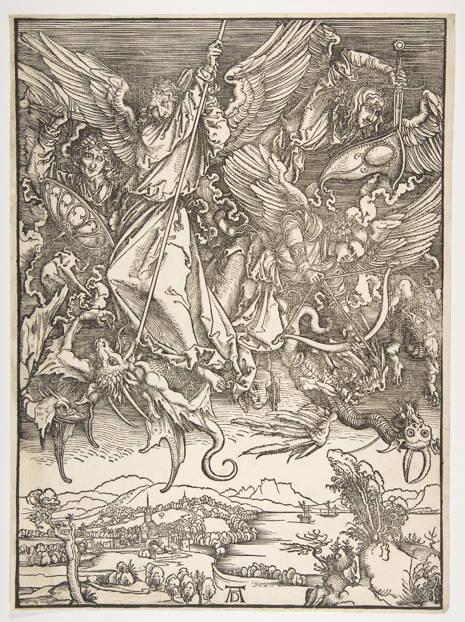 San Miguel y el dragón, de El Apocalipsis, ca. 1498 de Albrecht Dürer