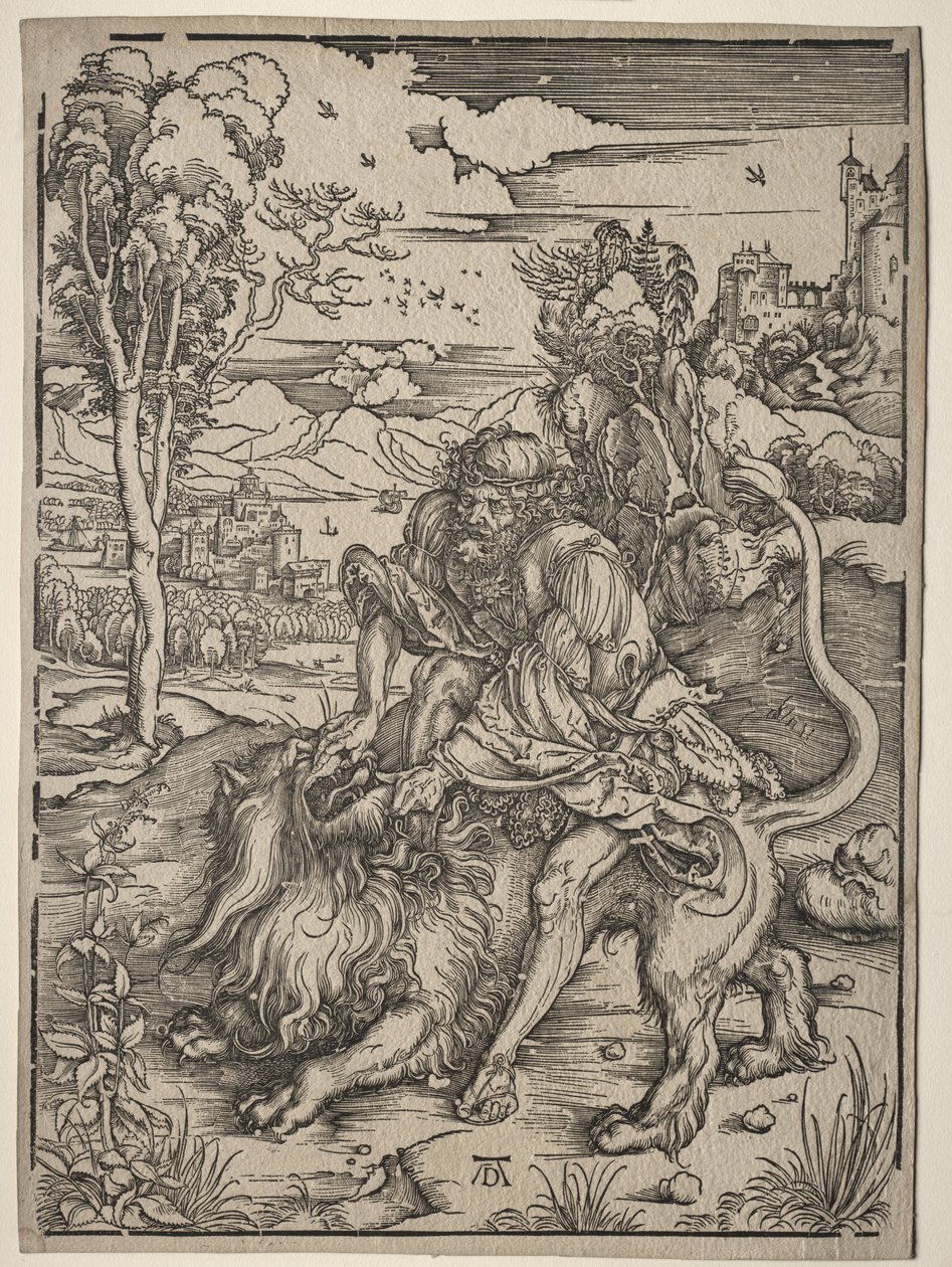 Sansón matando al león de Albrecht Dürer