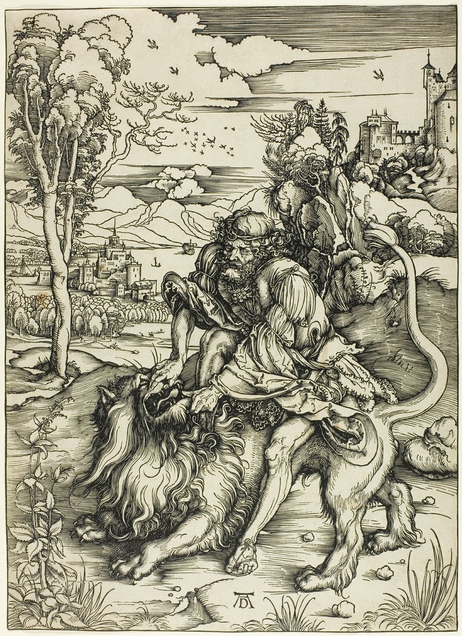 Sansón desgarrando al león de Albrecht Dürer