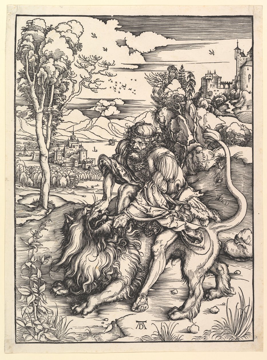 Sansón desgarrando al león, ca. 1497-98 de Albrecht Dürer