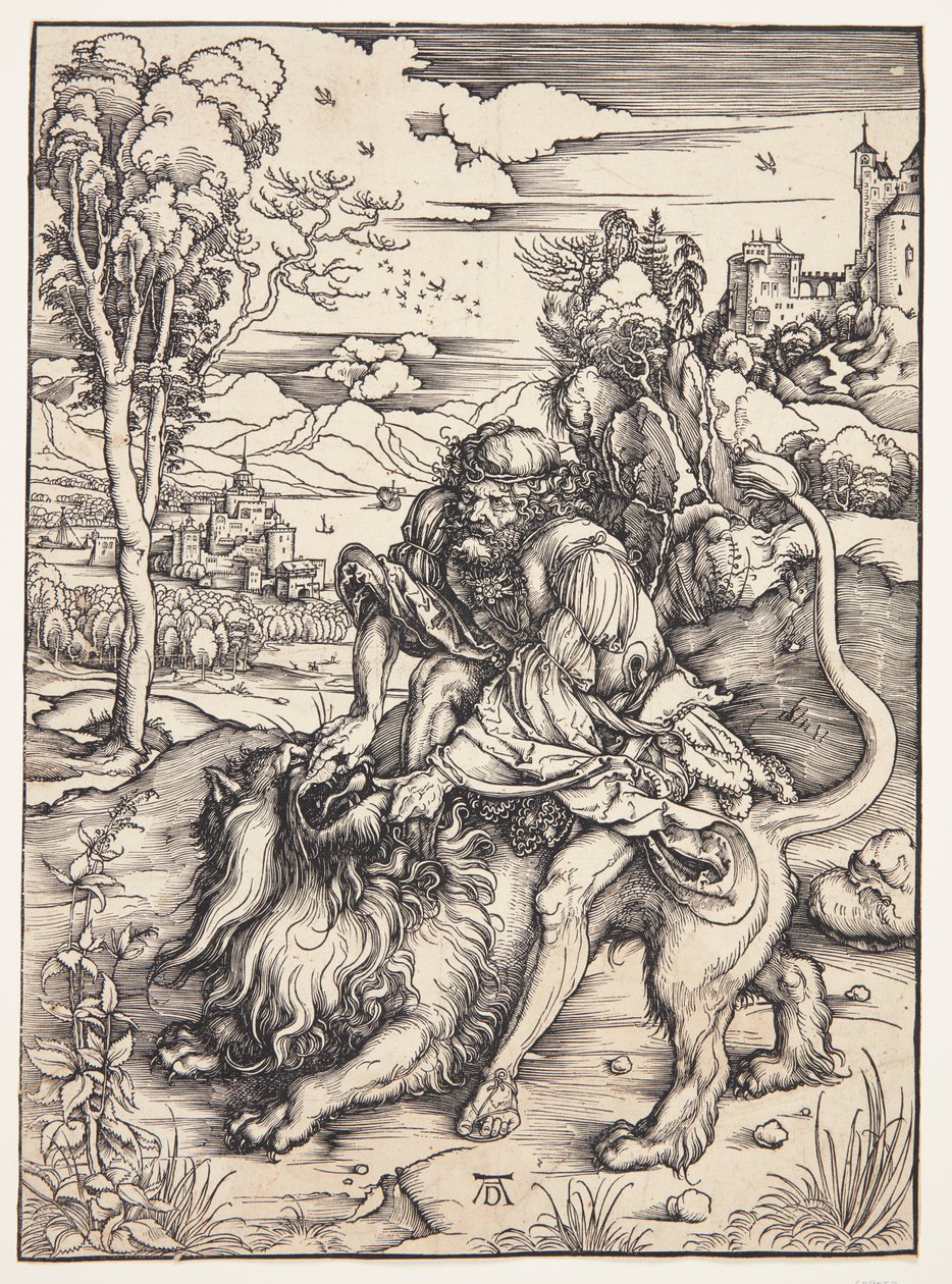 Sansón desgarrando al león de Albrecht Dürer