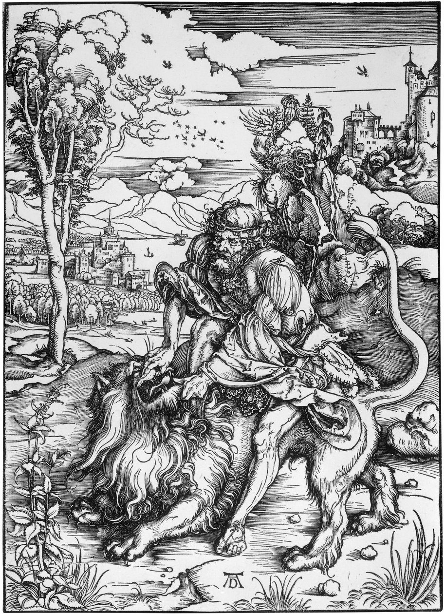 Sansón mata al león de Albrecht Dürer