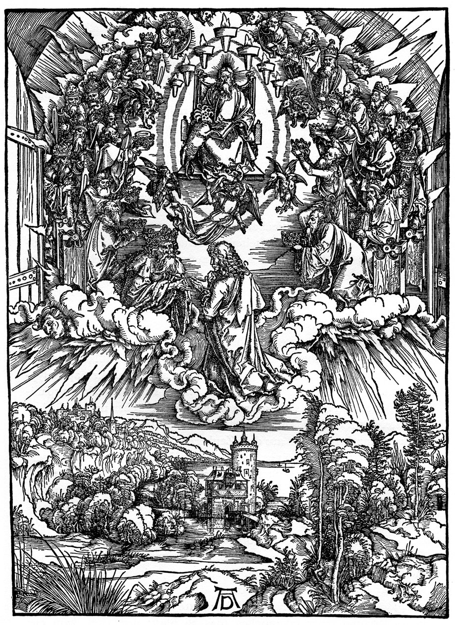 Escena del Apocalipsis, San Juan ante Dios Padre y los Veinticuatro Ancianos de Albrecht Dürer