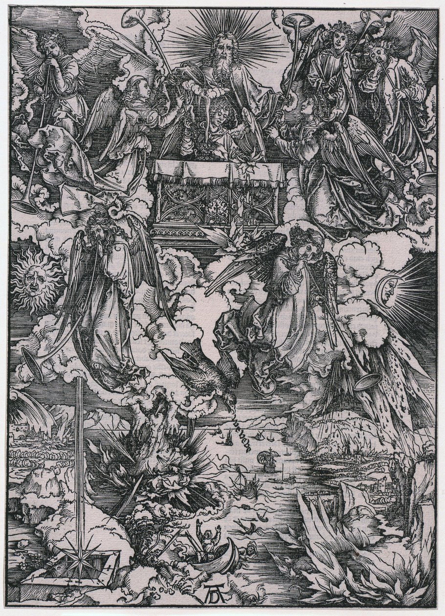 Siete ángeles con trompetas, figura VI, lámina 8 de la serie «El Apocalipsis» de Albrecht Dürer