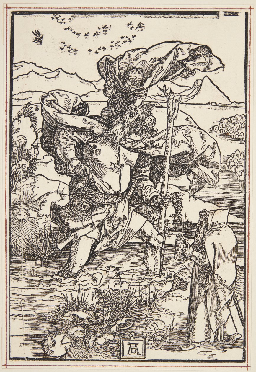 San Cristóbal en el desierto con una bandada de pájaros de Albrecht Dürer