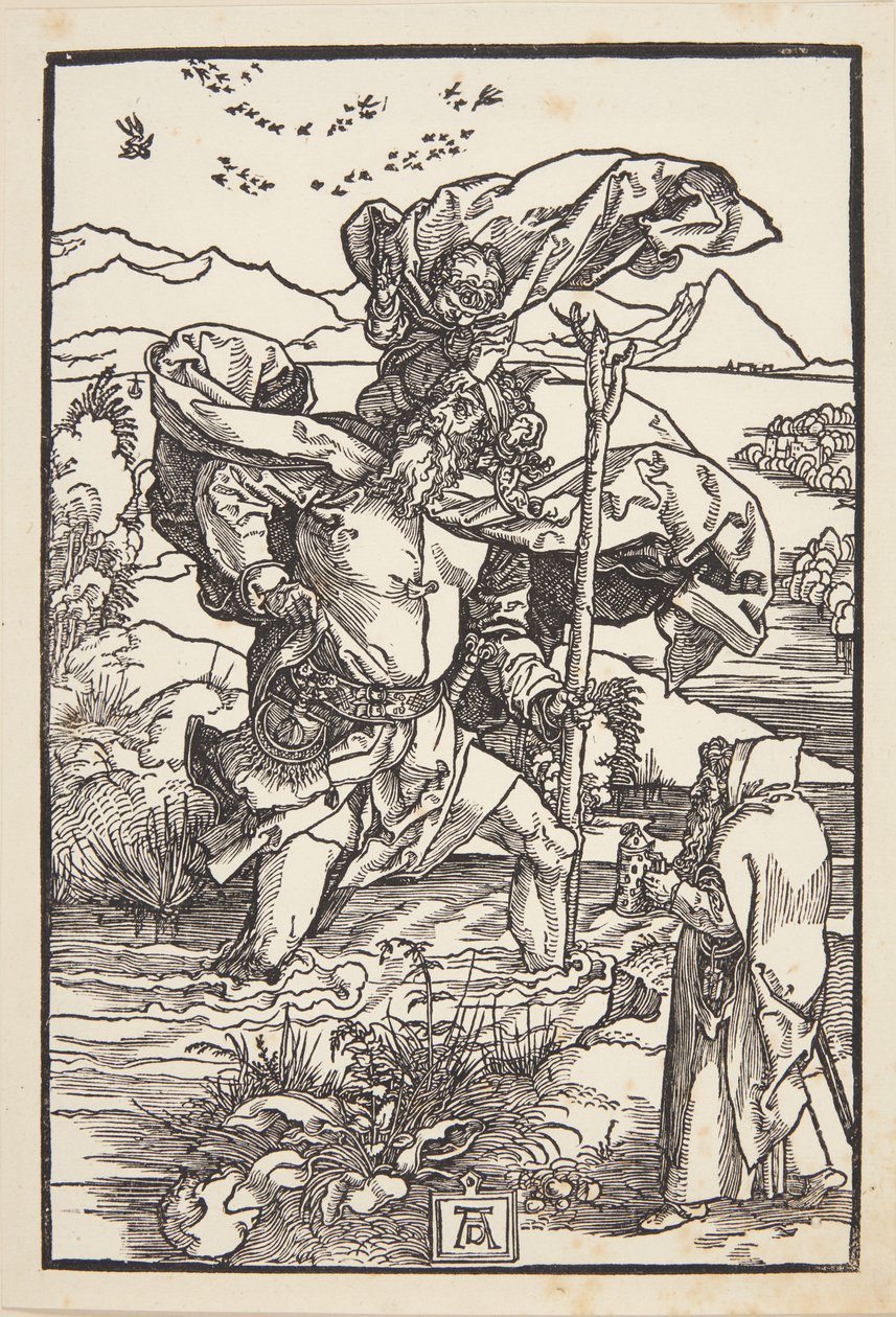 San Cristóbal en el desierto con una bandada de pájaros de Albrecht Dürer