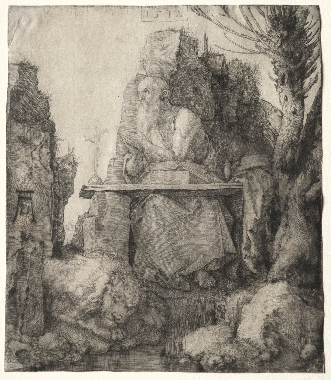 San Jerónimo sentado cerca de un sauce de Albrecht Dürer