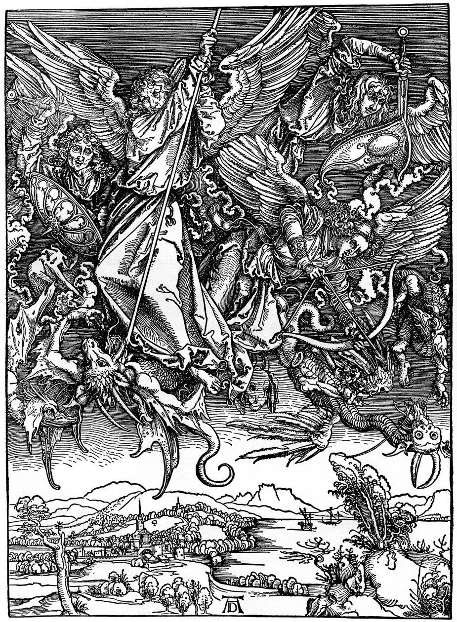 San Miguel luchando con el dragón, 1498, 1936 de Albrecht Dürer