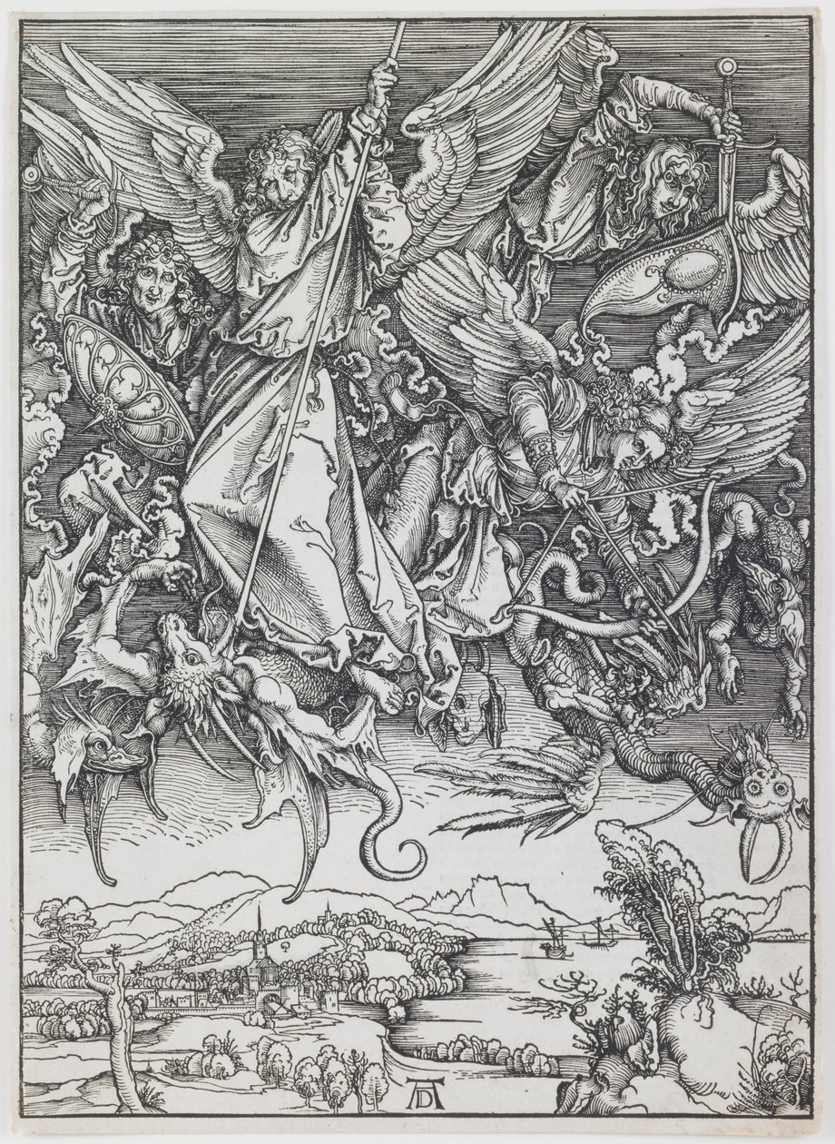 San Miguel luchando contra el dragón, de la serie “El Apocalipsis” de Albrecht Dürer