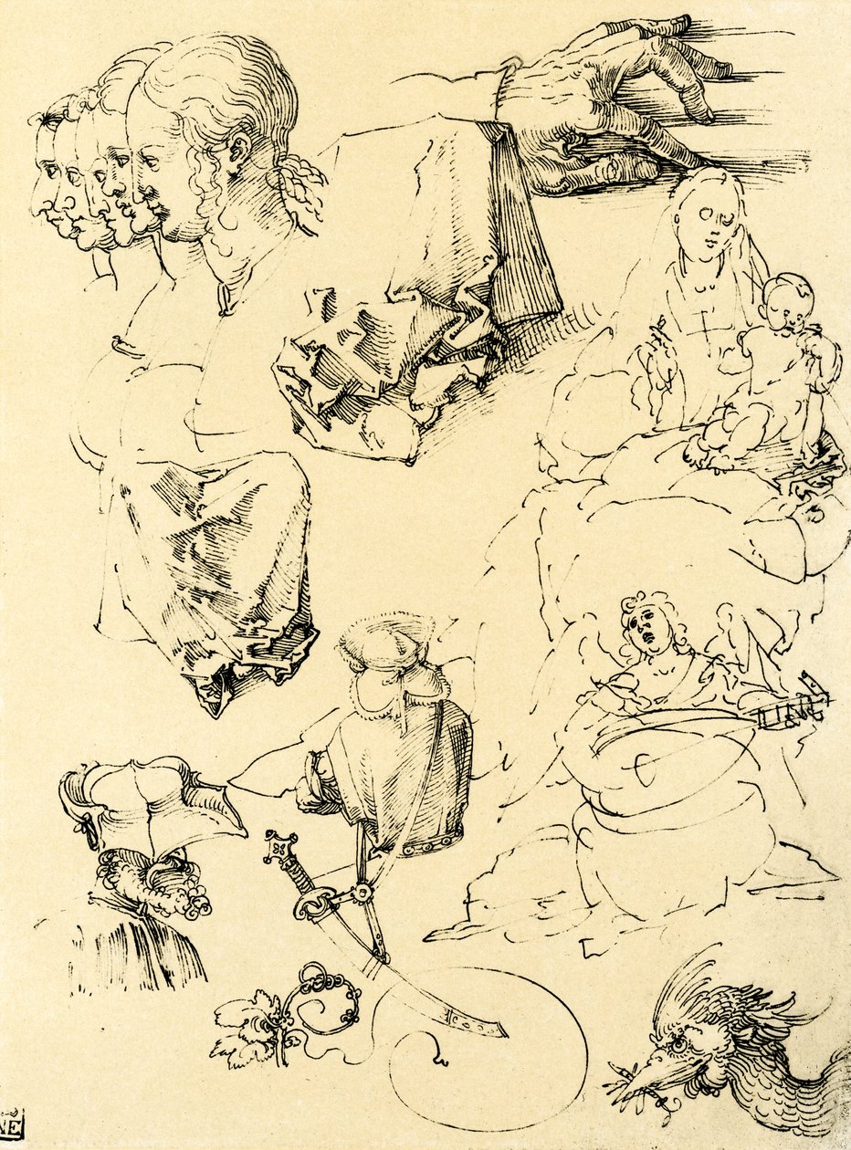 Hoja de estudio con diferentes diseños de Albrecht Dürer
