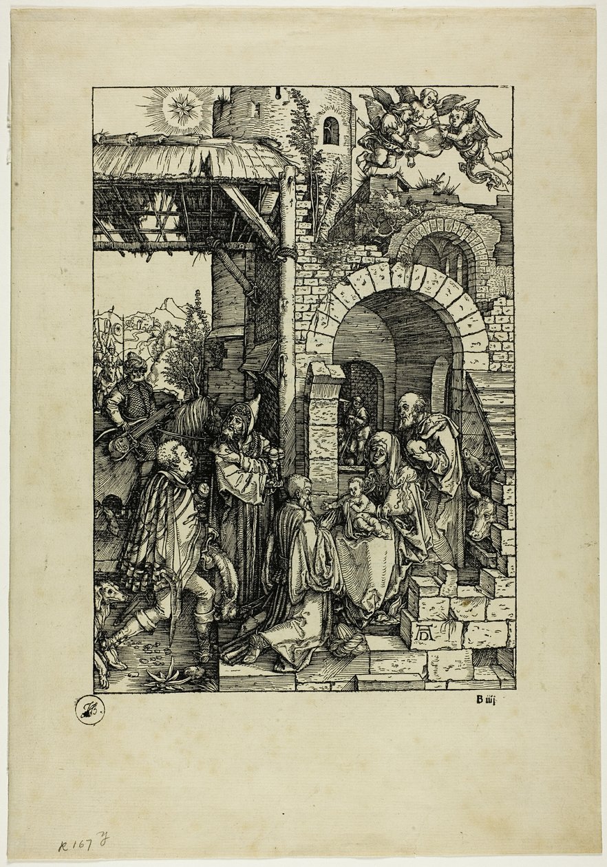 La adoración de los magos, de La vida de la Virgen de Albrecht Dürer