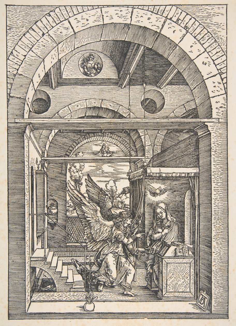 La Anunciación, de La Vida de la Virgen, Edición Latina de Albrecht Dürer