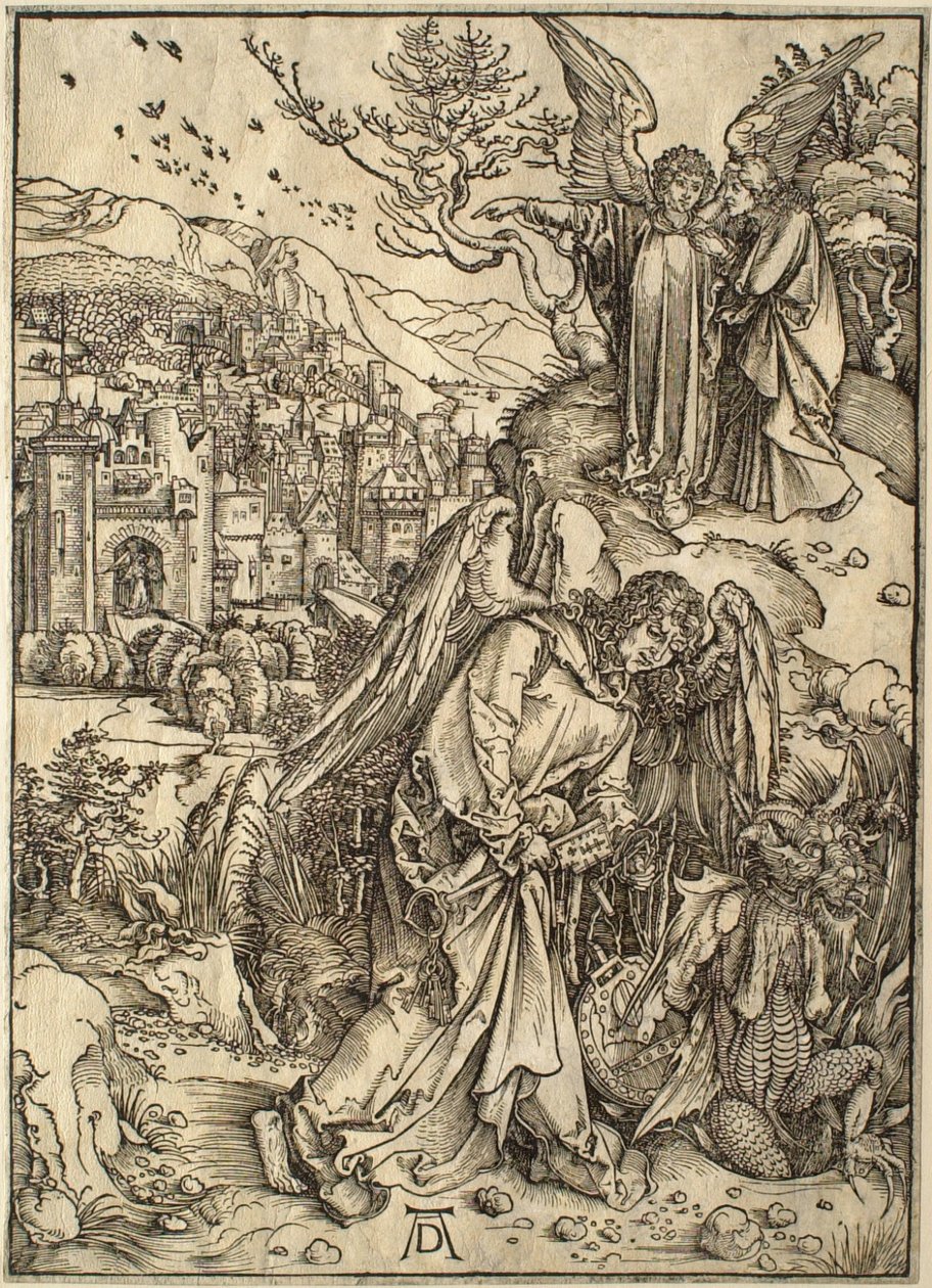 El Apocalipsis: El ángel con la llave del abismo de Albrecht Dürer