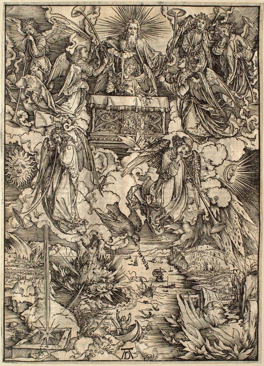 El Apocalipsis: los siete ángeles con las trompetas de Albrecht Dürer
