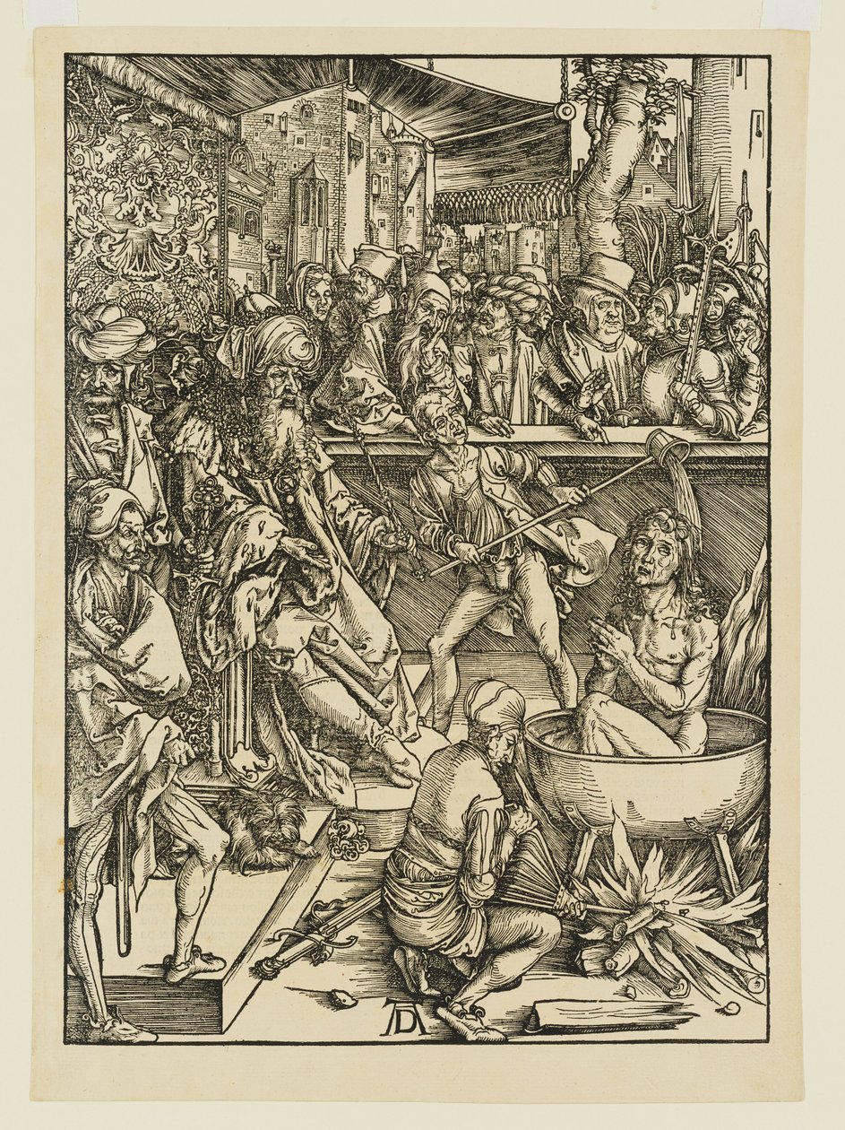 El intento de martirio de san Juan en un caldero de aceite hirviendo, bajo Domiciano de Albrecht Dürer