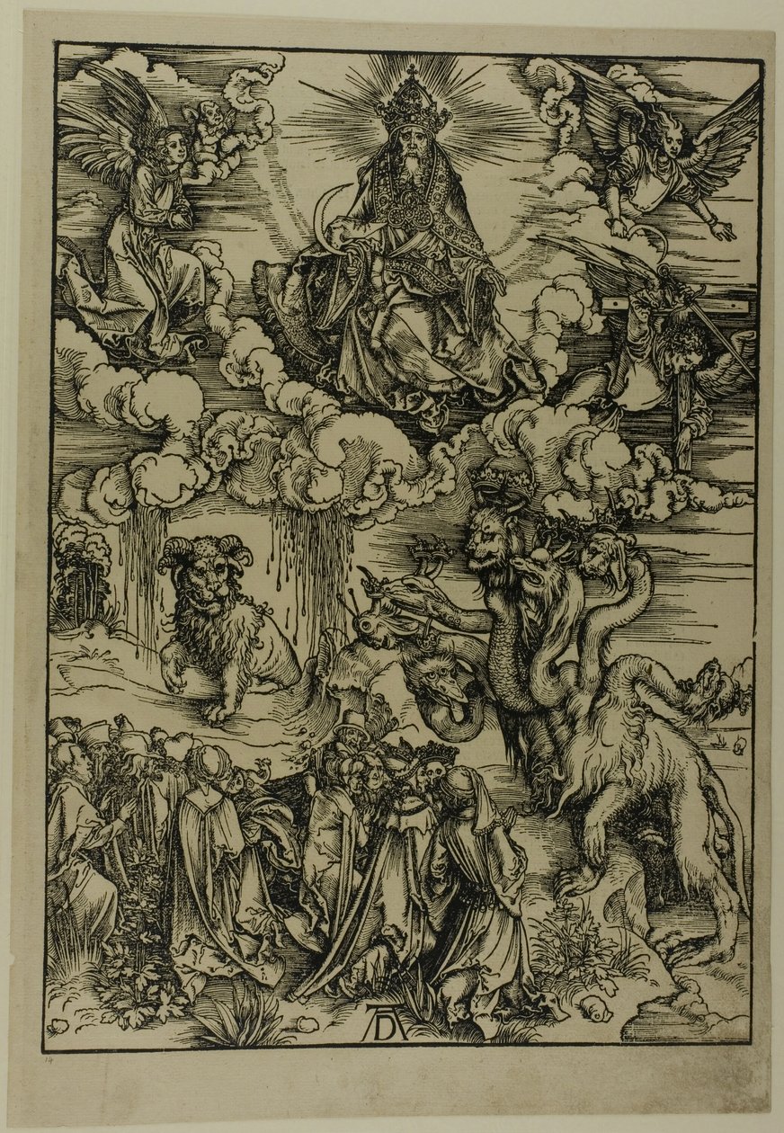 La bestia con dos cuernos como un cordero, del Apocalipsis de Albrecht Dürer