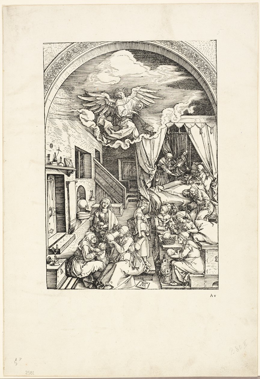 El nacimiento de la Virgen, de La vida de la Virgen de Albrecht Dürer