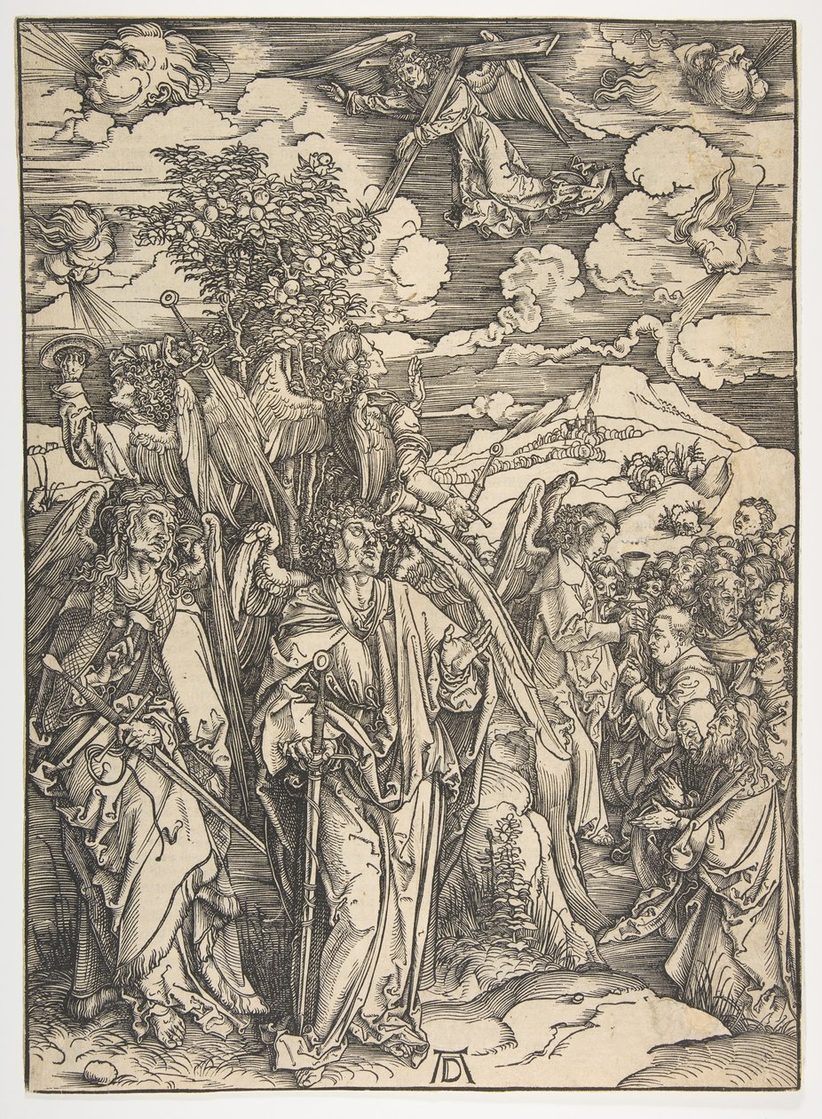 Los Cuatro Ángeles Sosteniendo los Vientos, de El Apocalipsis, Edición Alemana de Albrecht Dürer