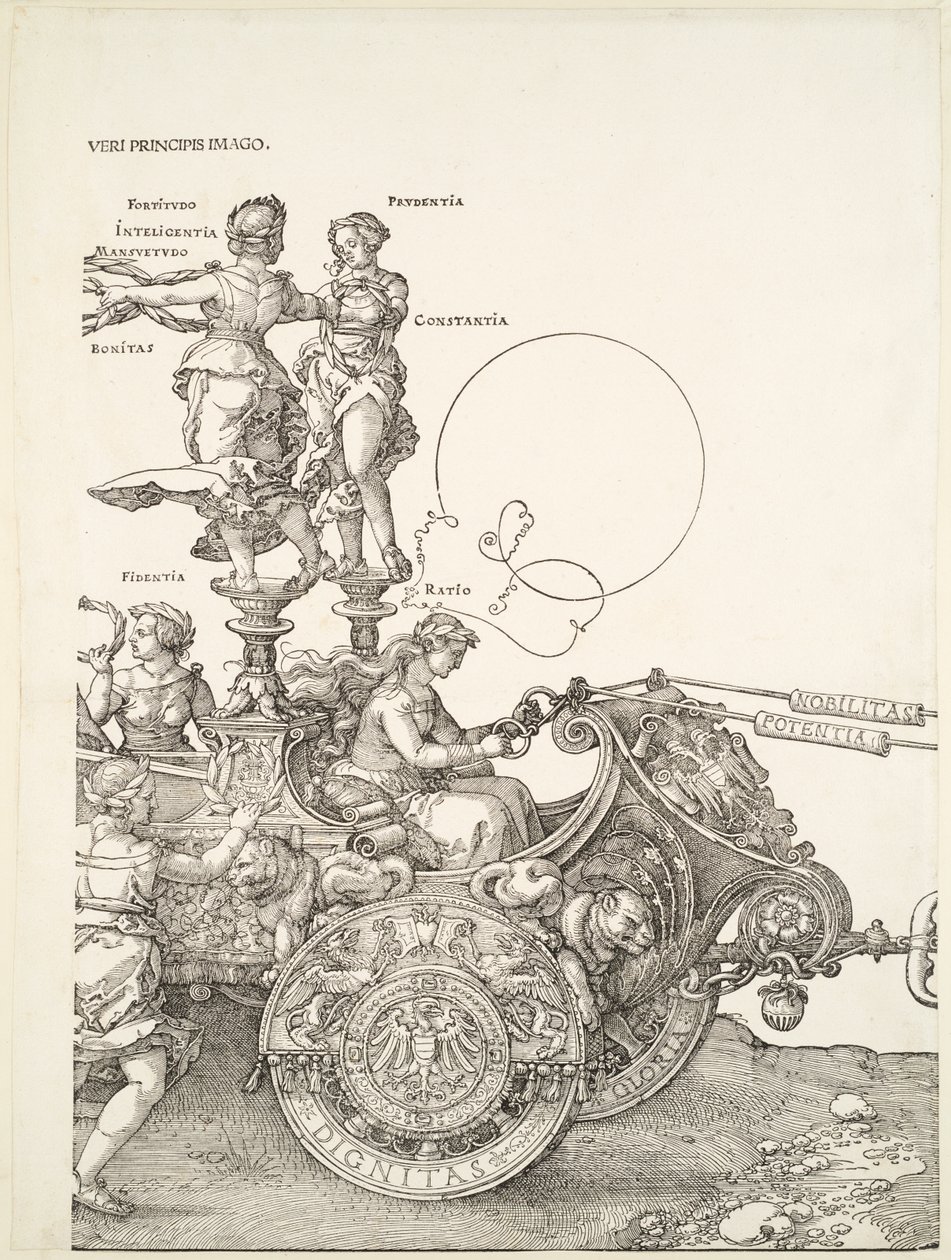 El gran carro triunfal: parte derecha del carro con Fidentia y Ratio de Albrecht Dürer