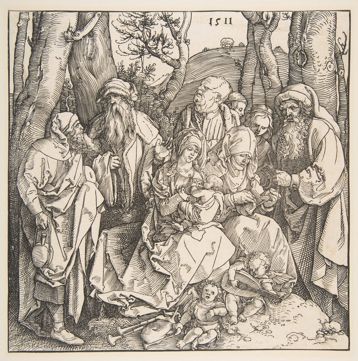 La Sagrada Familia con santos y dos ángeles músicos de Albrecht Dürer
