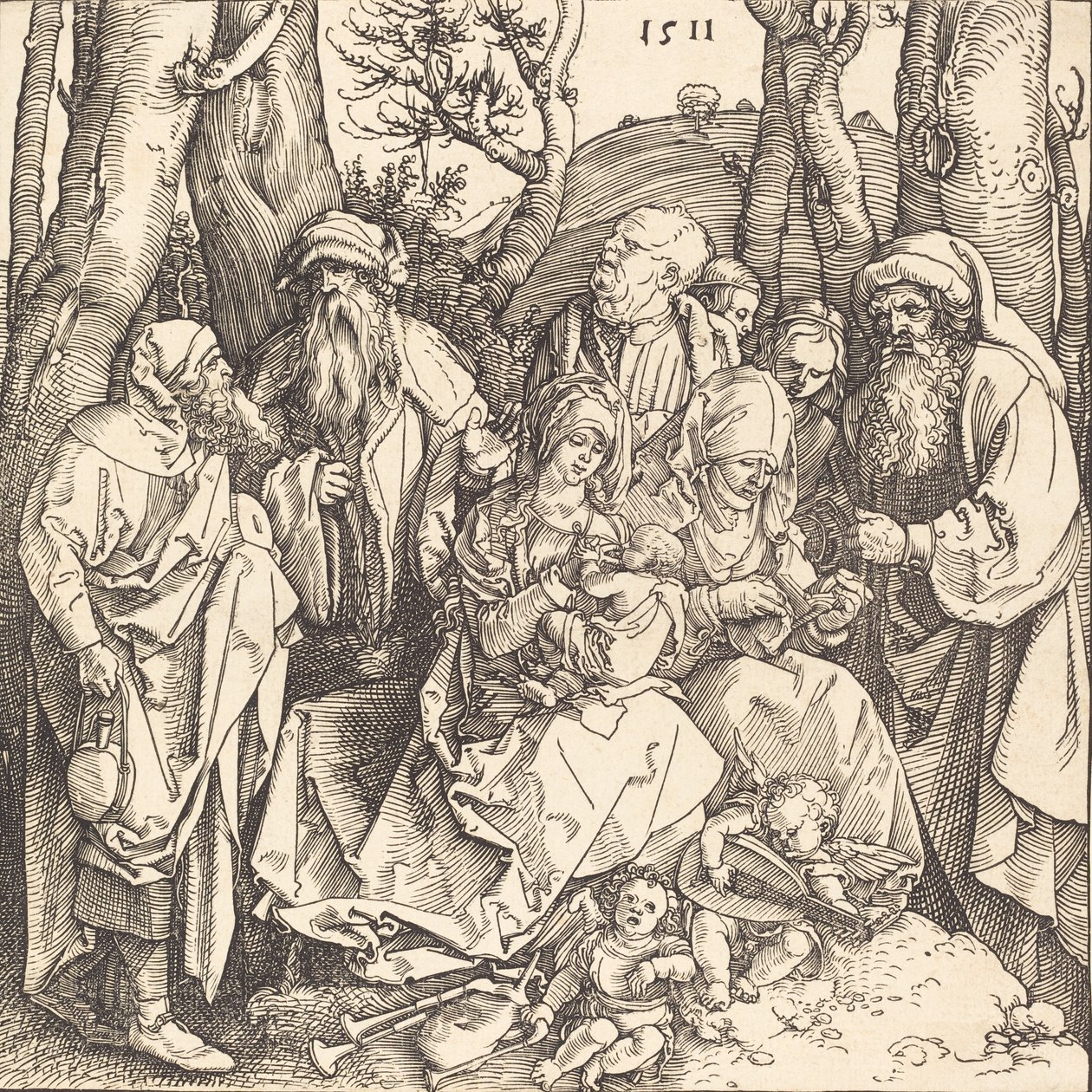 La Sagrada Familia con dos ángeles músicos, 1511 de Albrecht Dürer