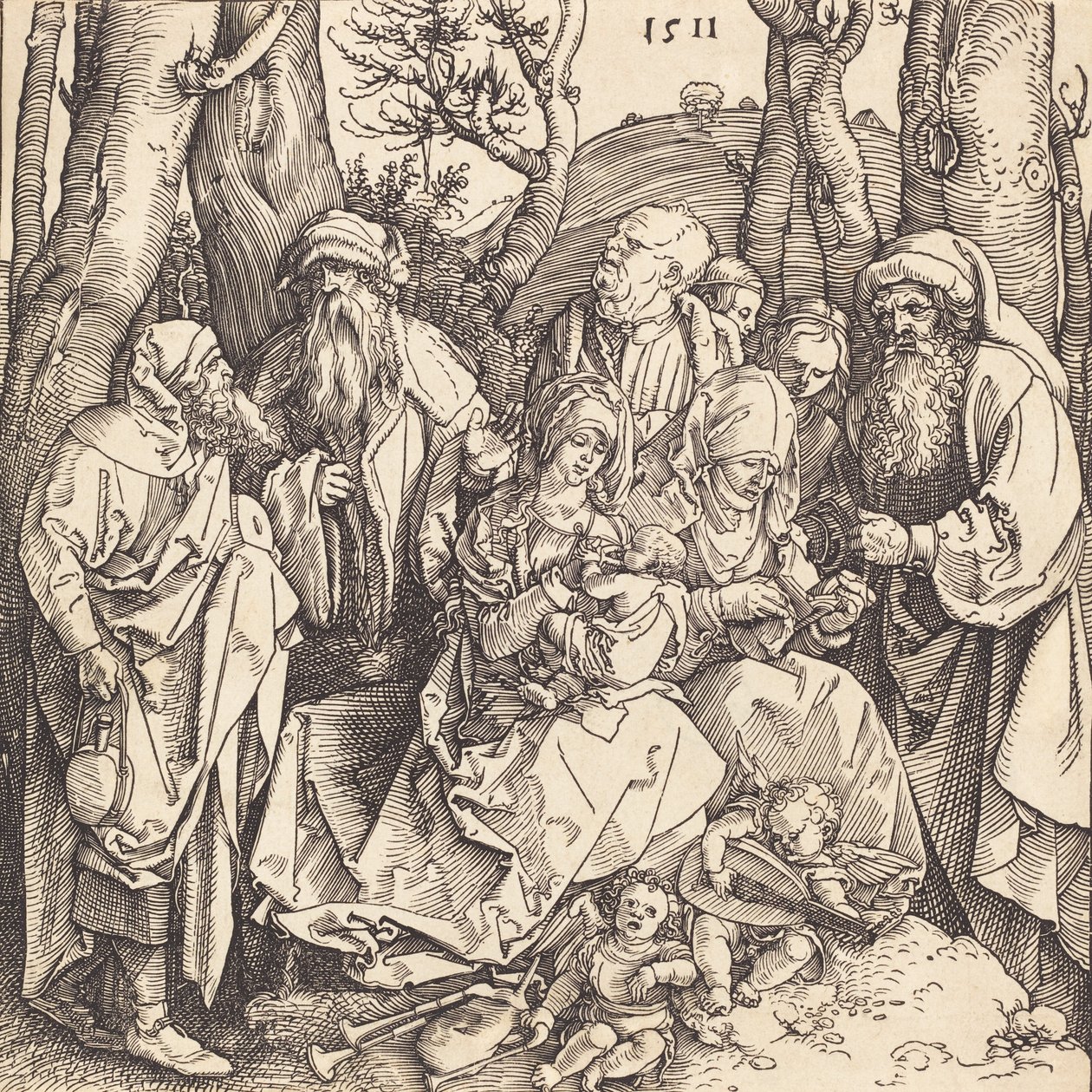 La Sagrada Familia con dos ángeles músicos de Albrecht Dürer