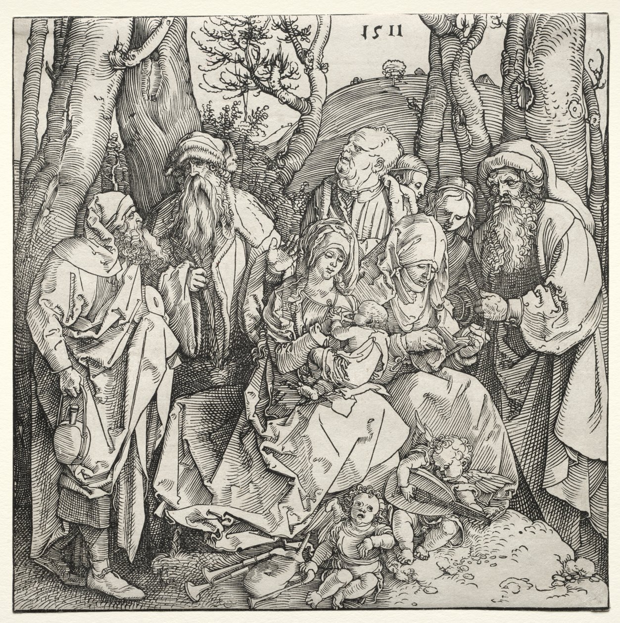 La Sagrada Familia con Dos Ángeles Músicos de Albrecht Dürer
