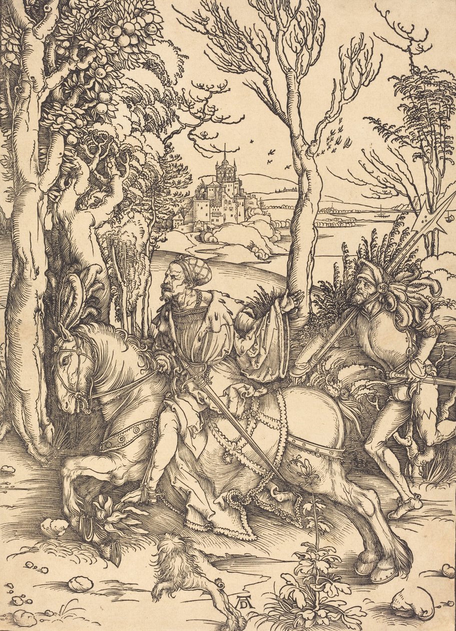 El caballero a caballo y el lansquenete, c. 1496-1497 de Albrecht Dürer