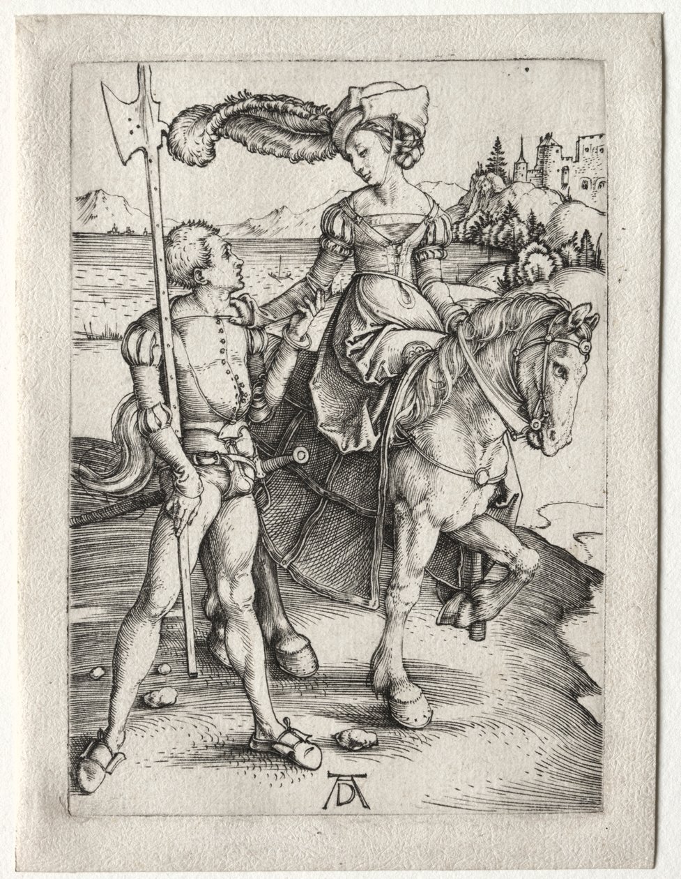 La Dama Montando y el Landsknecht, c. 1497 de Albrecht Dürer