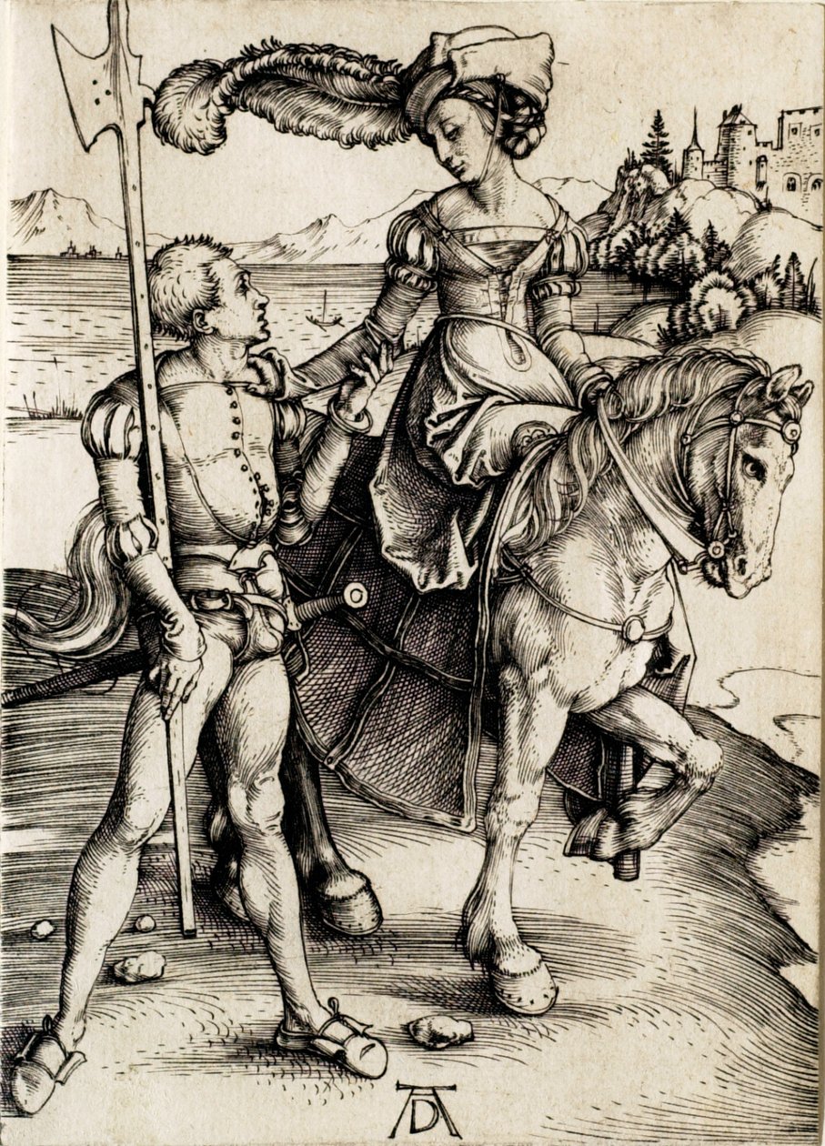 La dama a caballo con el alabardero de Albrecht Dürer