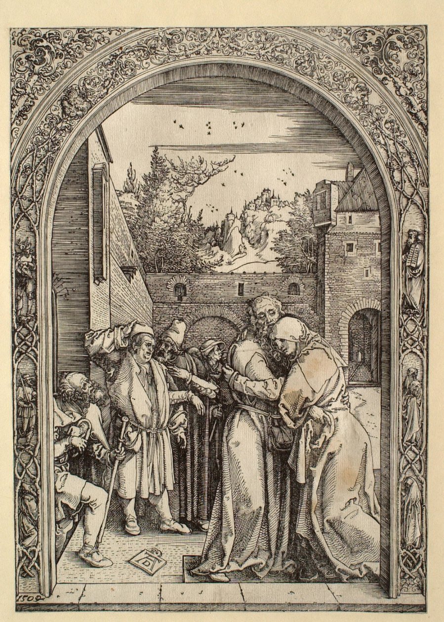 La vida de la Virgen: Joaquín y Ana ante la Puerta Dorada de Albrecht Dürer